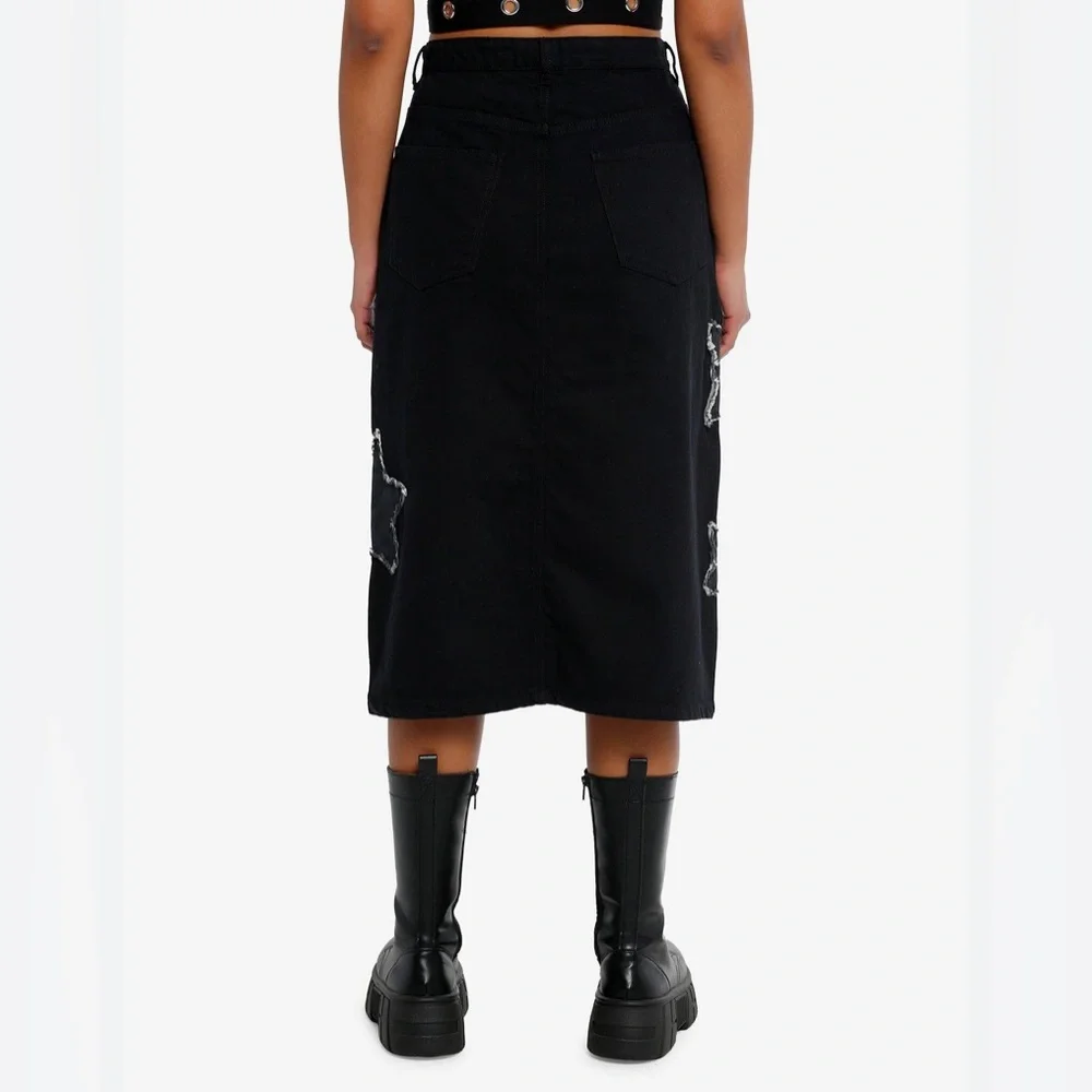 NWT Daisy Street by Hot Topic Star Patchwork Midi Denim Skirt in Black.Size M - Picture 3 of 15